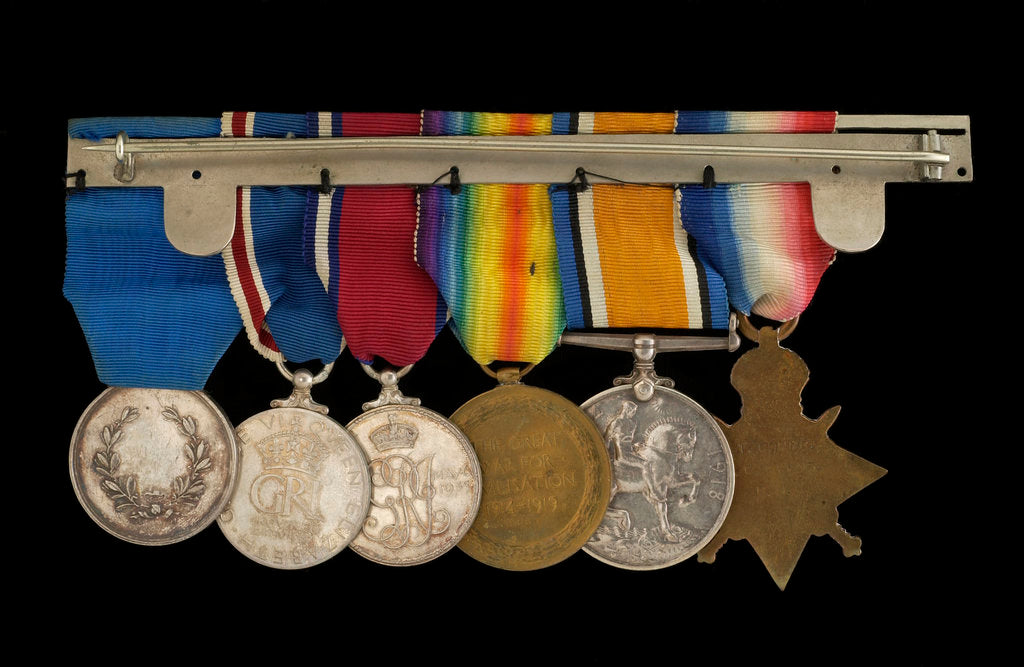 Detail of Medals awarded to Vice-Admiral Sir Alfred Englefield Evans, KBE, CB (reverse, right to left, MED1153-1158) by unknown