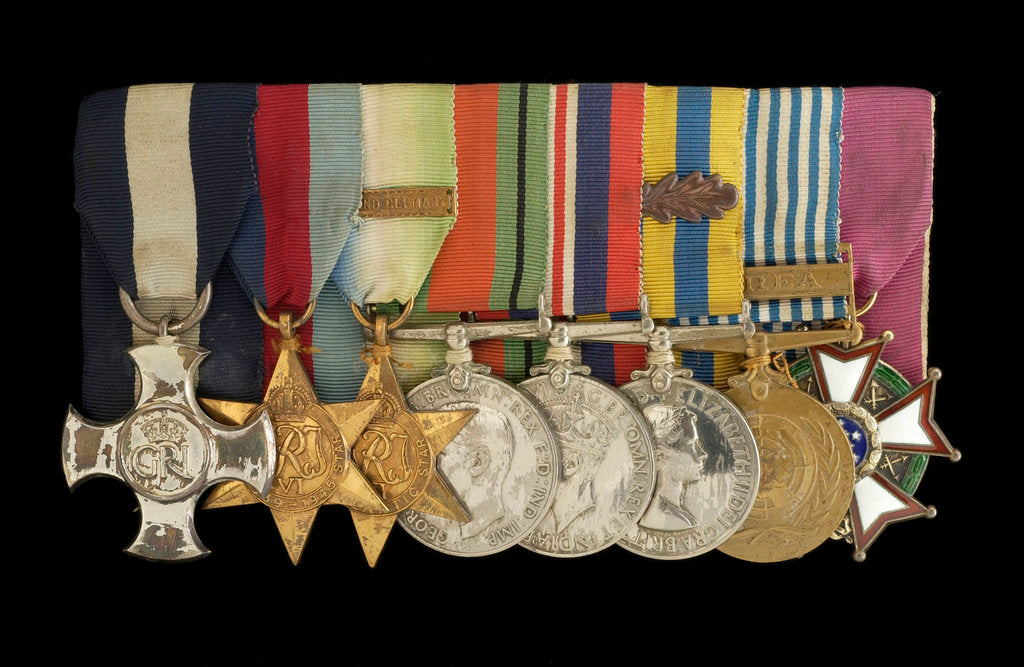 Detail of Medals awarded to Commander Peter Worth DSC (obverse, l to r, MED2002-2009) by unknown