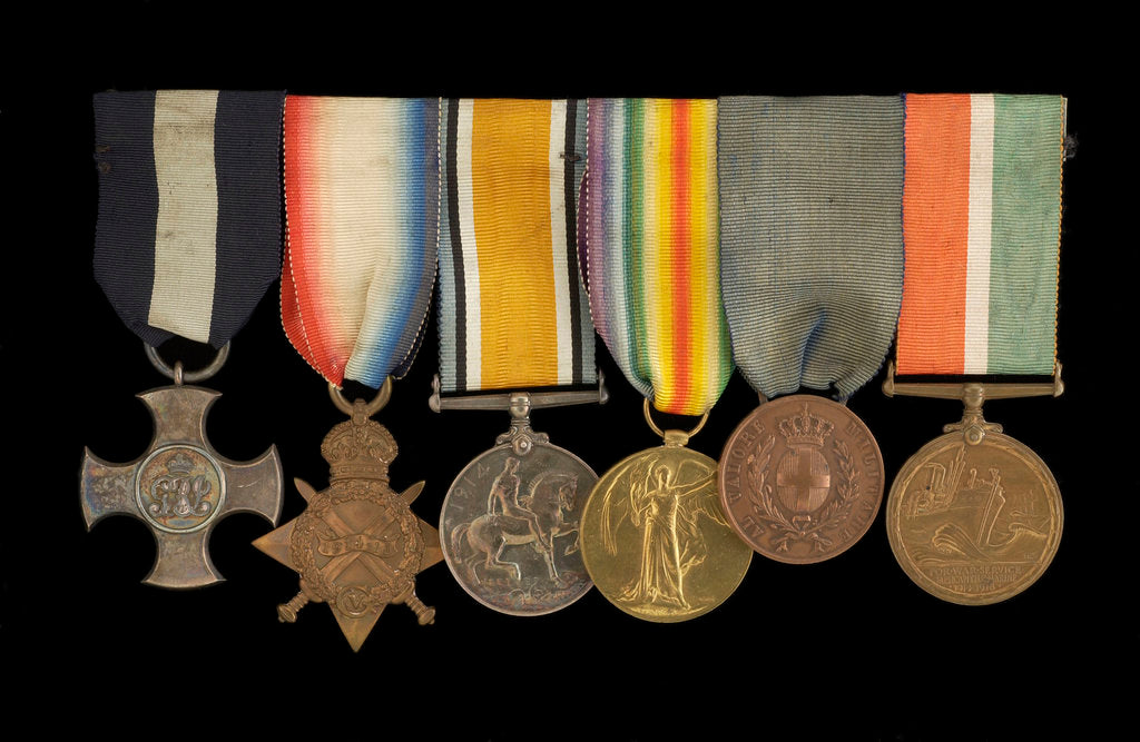 Detail of Medals awarded to Commander H. J. Bray DSC (obverse, left to right, MED1093-1098) by unknown
