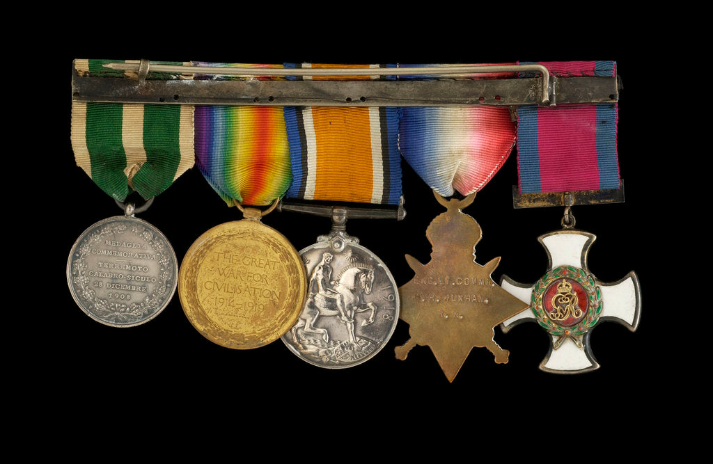 Detail of Medals awarded to Rear Admiral Harold Hugh Huxham DSO (reverse, r to l, MED1634-1638) by W. Wyon