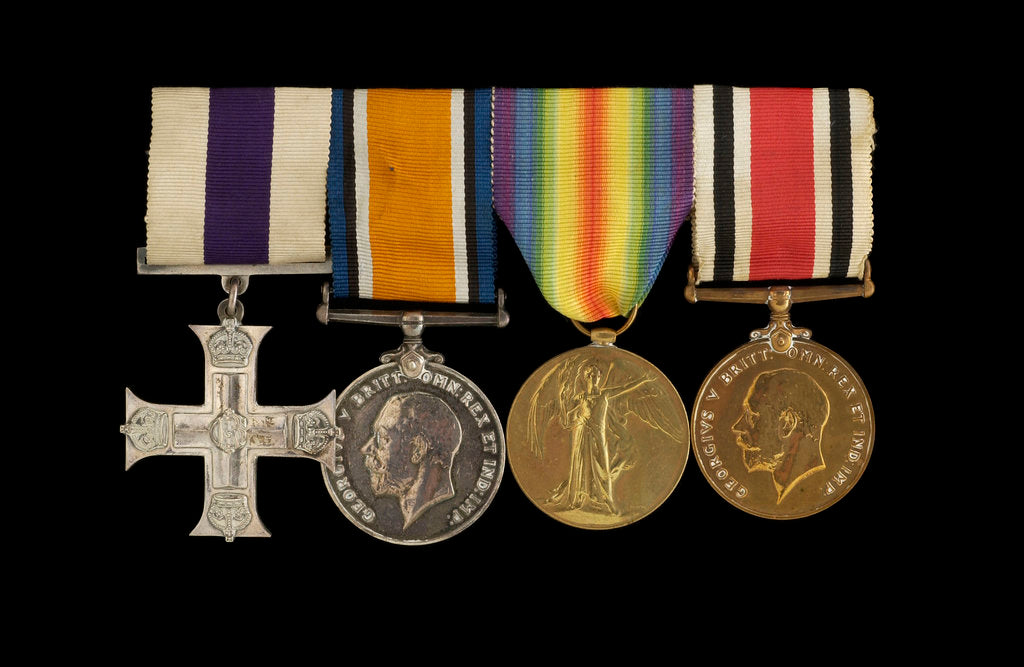 Detail of Medals awarded to Sub-Lieutenant Albert E. Dossett MC RNVR (obverse, l to r, MED1500-1503) by unknown