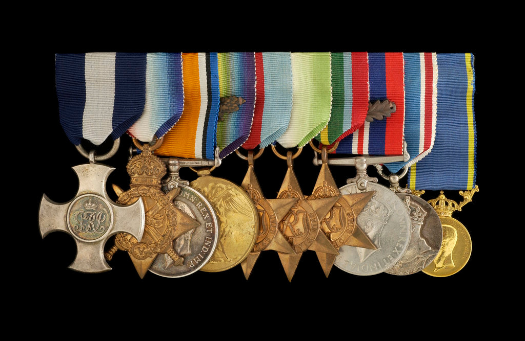 Detail of Medals awarded to Vice-Admiral Robert Don Oliver (obverse, l to r, MED2043-2052) by Garrard & Co.