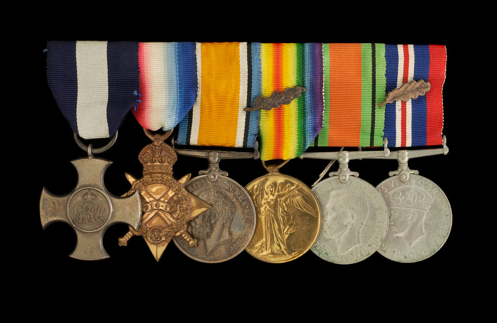 Detail of Medals awarded to Lt Cdr Basil N. Downie DSC RN (obverse, l to r, MED1825-1830) by Garrard & Co.