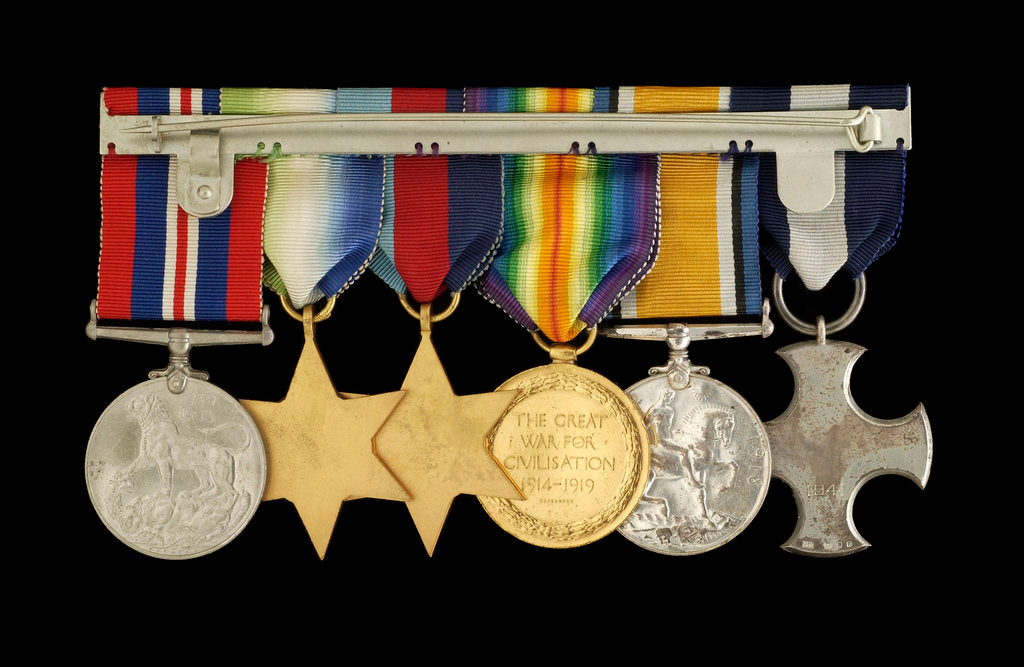 Detail of Medals awarded to Captain W. J. C. Robertson DSC (reverse, r to l, MED1095-1104) by unknown