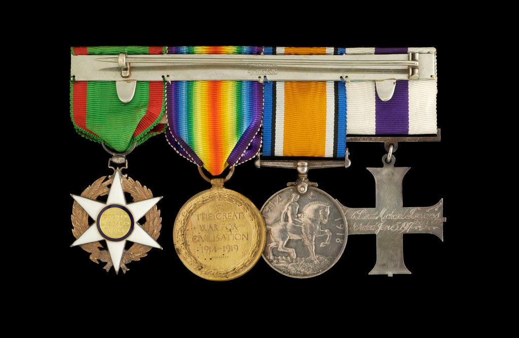 Detail of Medals awarded to Lieut Michael Isaacs MC RNVR (reverse, r to l, MED2606-2609) by unknown