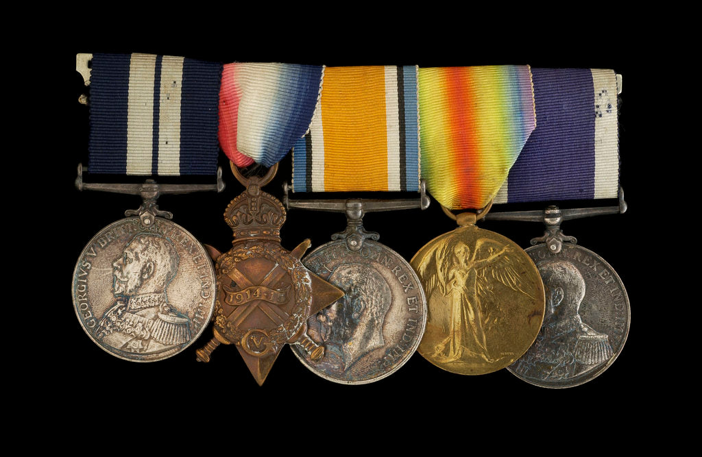 Detail of Medals awarded to Able Seaman R. J. Squires DSM (obverse, l to r, MED2591-2595) by B. Mackennal