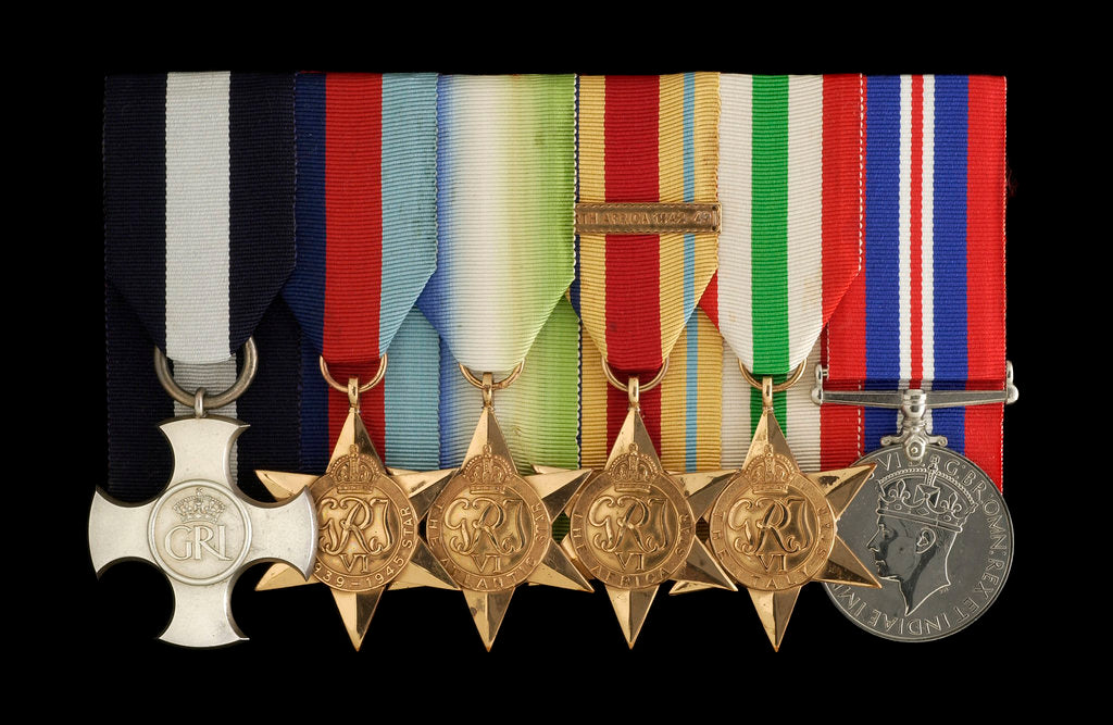 Detail of Medals awarded to Sub Lieutenant R. T. C. Worsley DSC (obverse, l to r, ZBA3029-3034) by unknown