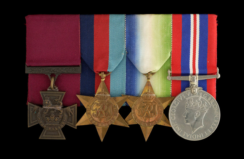 Detail of Medals awarded to Able Seaman William A. Savage VC (obverse, l to r, MED2108-2111) by Hancocks & Co