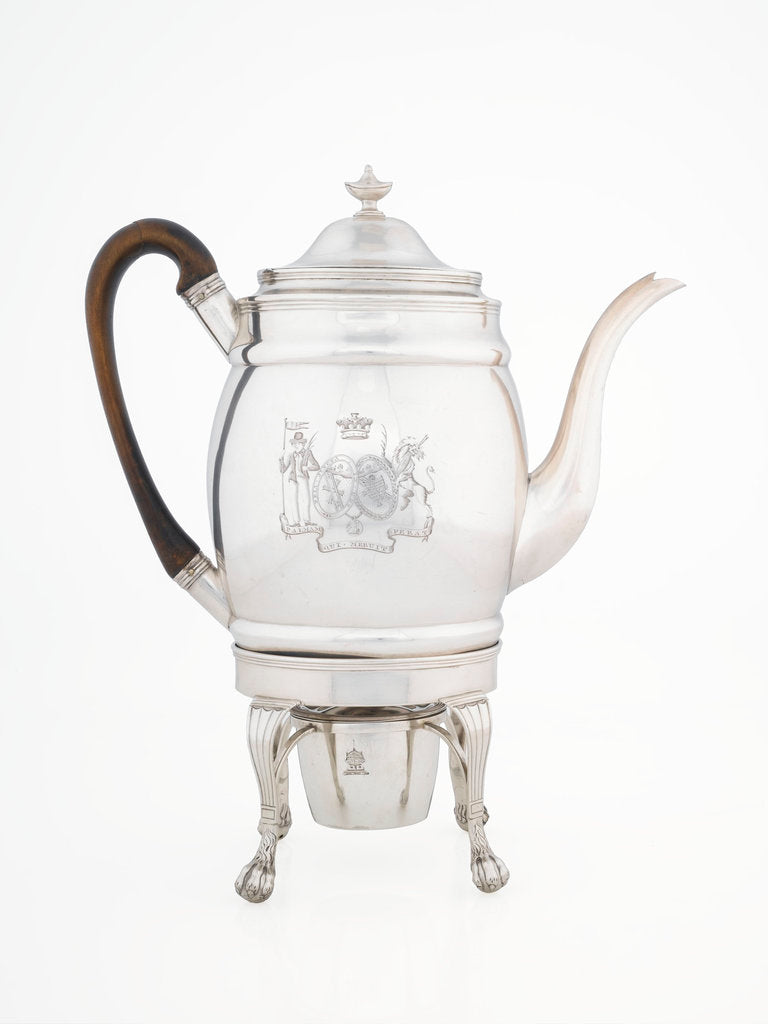 Detail of Coffee pot with heater and stand, owned by Vice-Admiral Lord Nelson (1758-1805) by Robert Hennell