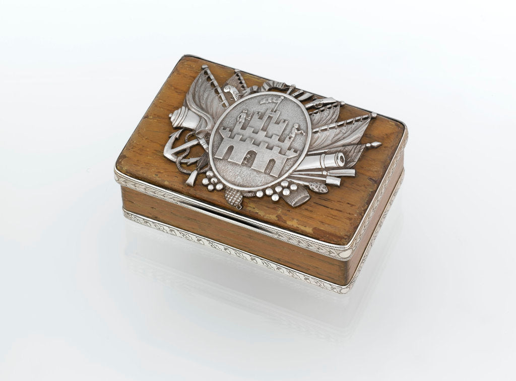 Detail of Silver-mounted oak freedom box presented to Nelson by the Corporation of Thetford in Norfolk, after the Battle of the Nile, 1798 by Thomas Phipps