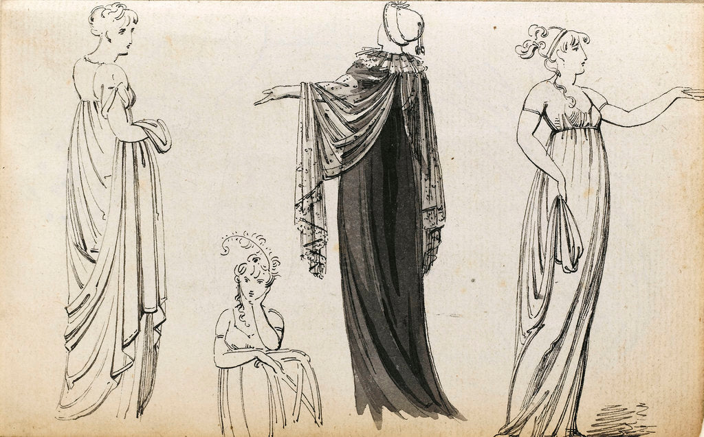 Detail of Three full-length figures of an elegant woman or women and a seated woman (verso) by Thomas Baxter