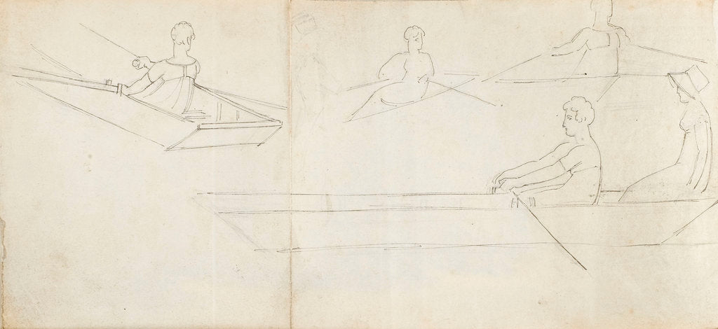 Detail of A man and a woman in a boat and three studies of figures rowing (verso) by Thomas Baxter