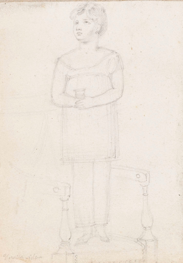 Detail of Horatia Nelson standing on a chair holding a cup by Thomas Baxter