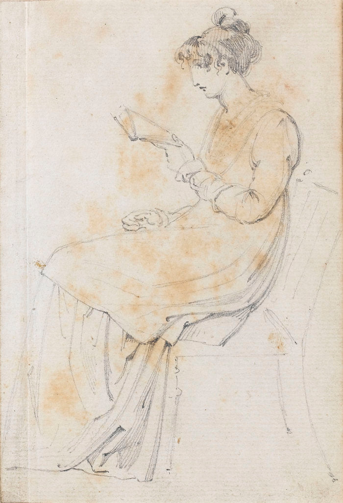 Detail of A young woman seated, reading, possibly Charlotte Nelson (recto) by Thomas Baxter