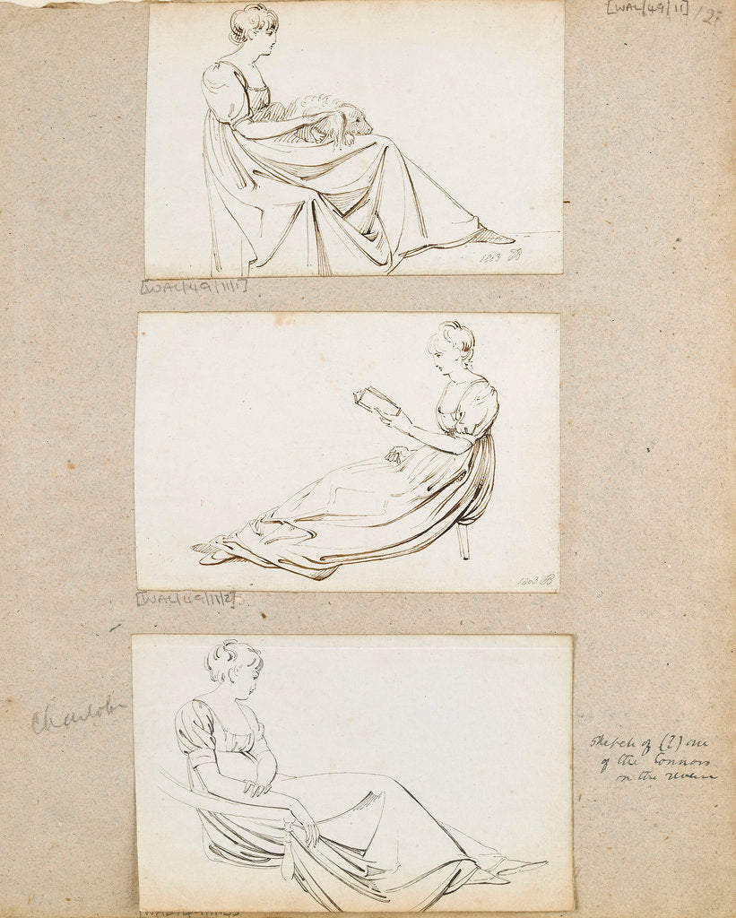 Detail of Three studies of young woman seated by Thomas Baxter