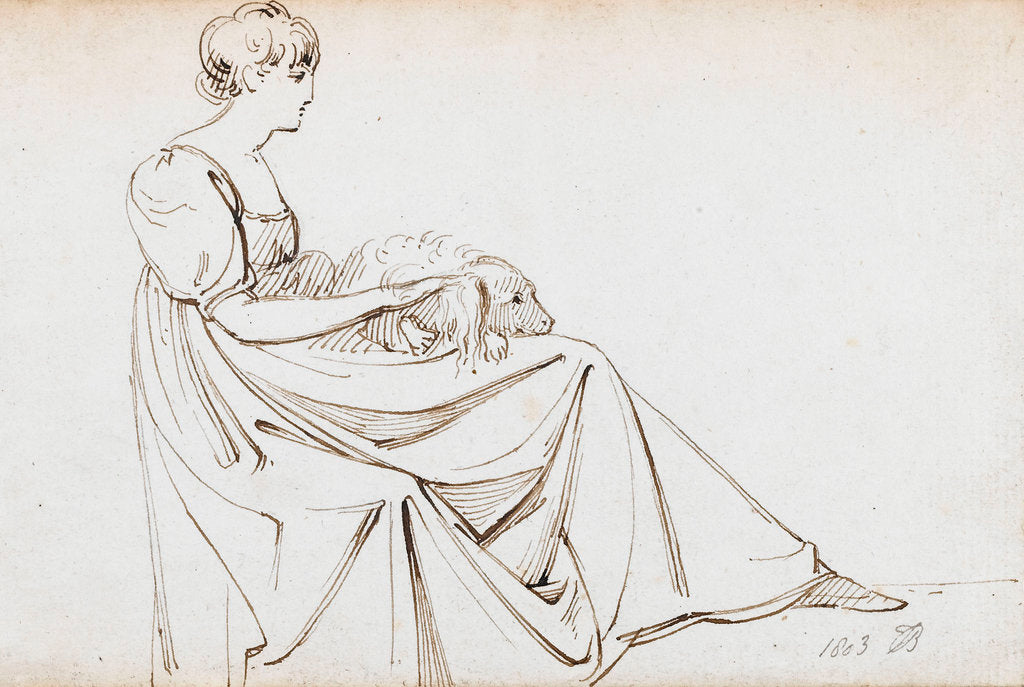 Detail of A young woman seated with a dog on her lap by Thomas Baxter