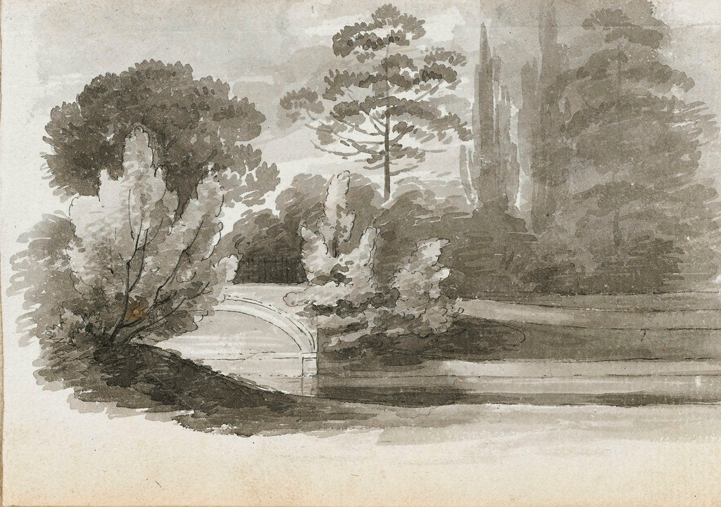 Detail of A bridge over the 'Nile' at Merton (recto) by Thomas Baxter