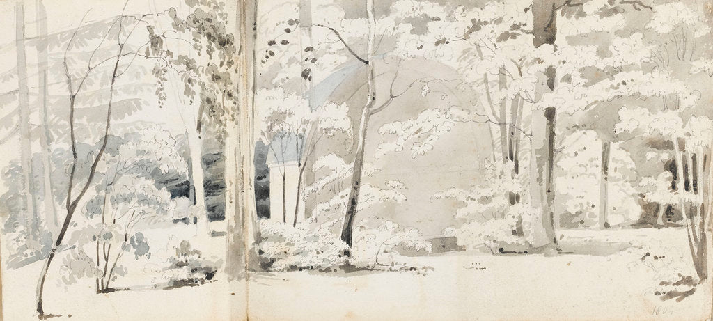 Detail of An arbour surrounded by trees (recto) by Thomas Baxter