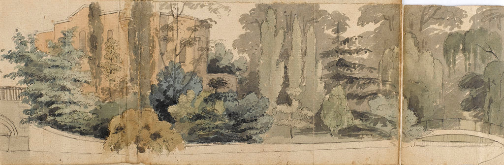 Detail of A view of the front of Merton Place, seen from across the river, with two bridges by Thomas Baxter