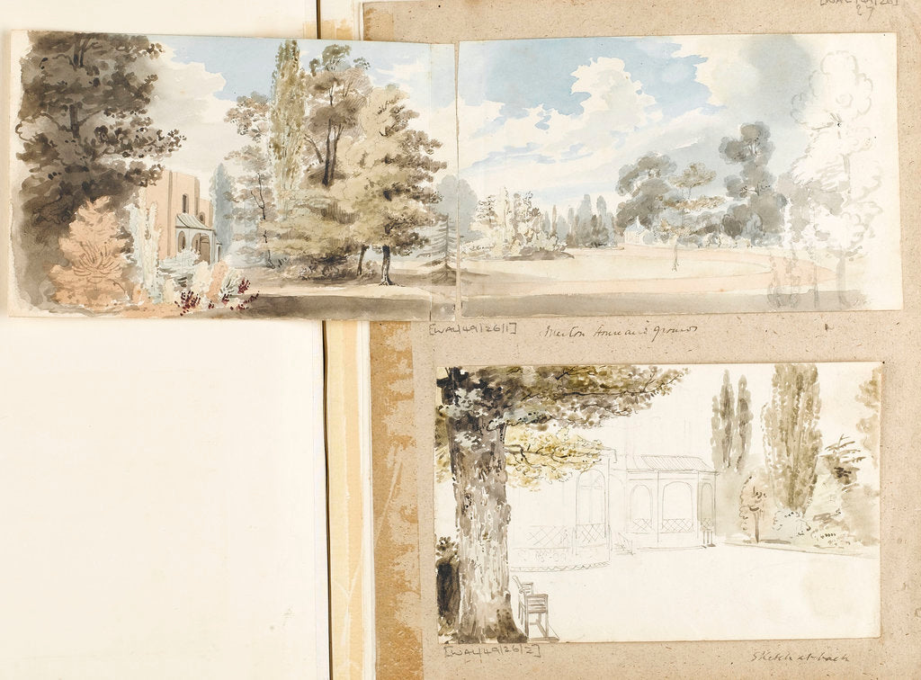 Detail of The house and grounds at Merton from the south-east by Thomas Baxter
