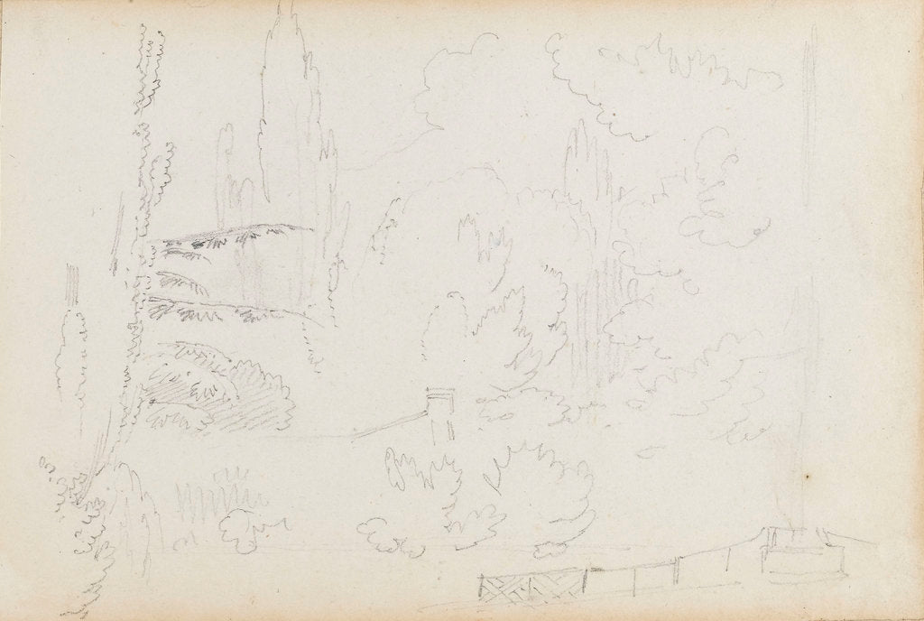 Detail of A sketch of the grounds at Merton by Thomas Baxter