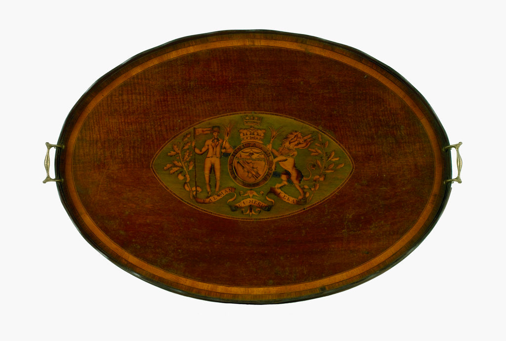 Detail of Oval marquetry tray by unknown
