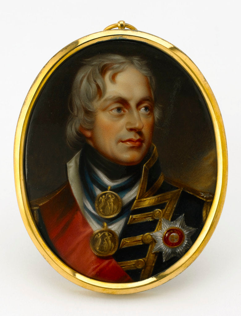 Detail of An enamel miniature depicting Vice-Admiral Horatio Nelson (1758-1805), in full-dress uniform, hatless and facing 3/4 right by Henry Pierce Bone