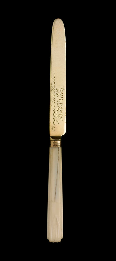 Detail of Horatia Nelson's silver-gilt dessert knife, ordered for his daughter by Nelson from John Salter, his silversmith in the Strand by R.T.