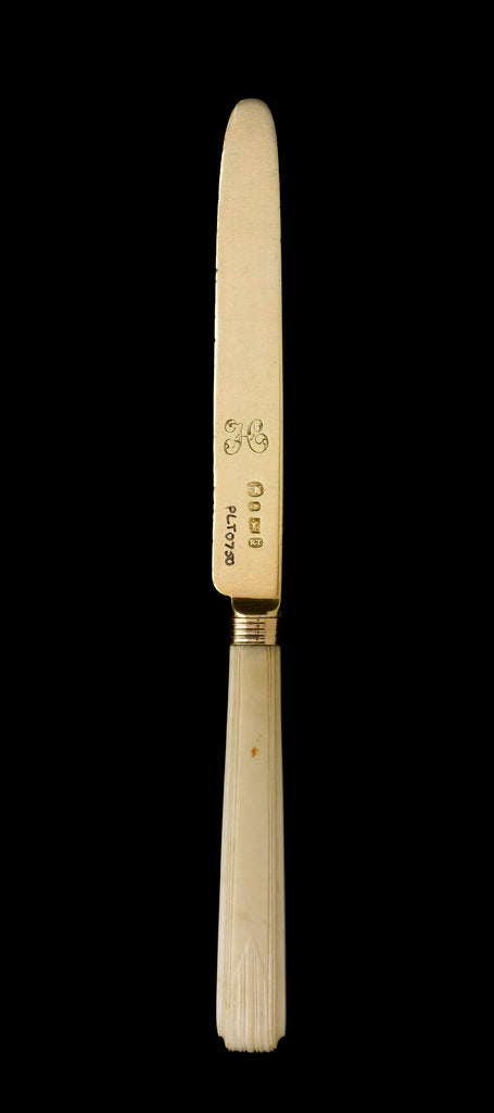 Detail of Horatia Nelson's silver-gilt dessert knife, ordered for his daughter by Nelson from John Salter, his silversmith in the Strand by R.T.