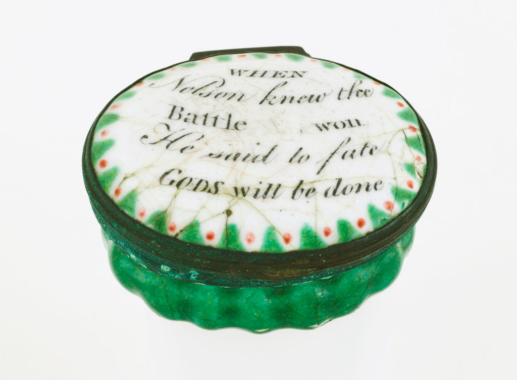Detail of Oval patch box with a mirror inside the lid, commemorating Vice-Admiral Horatio Nelson (1758-1805) by unknown