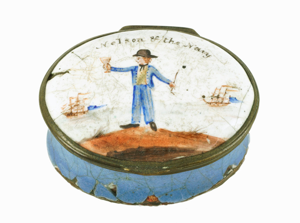 Detail of Oval patch box with a mirror inside the lid, commemorating Vice-Admiral Horatio Nelson (1758-1805) by unknown