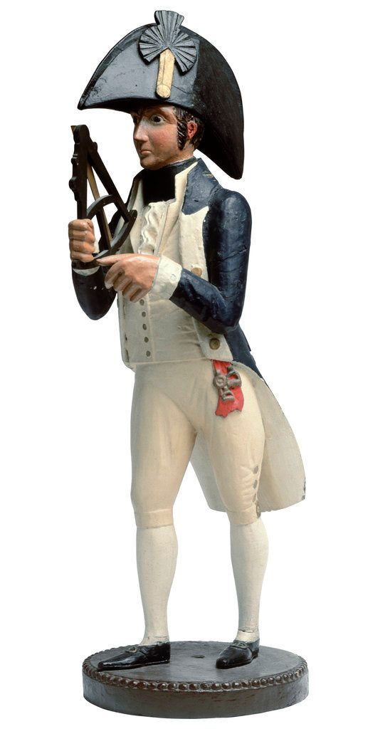 Detail of Wooden figure holding a wooden octant, the trade sign of an optical instrument maker by unknown