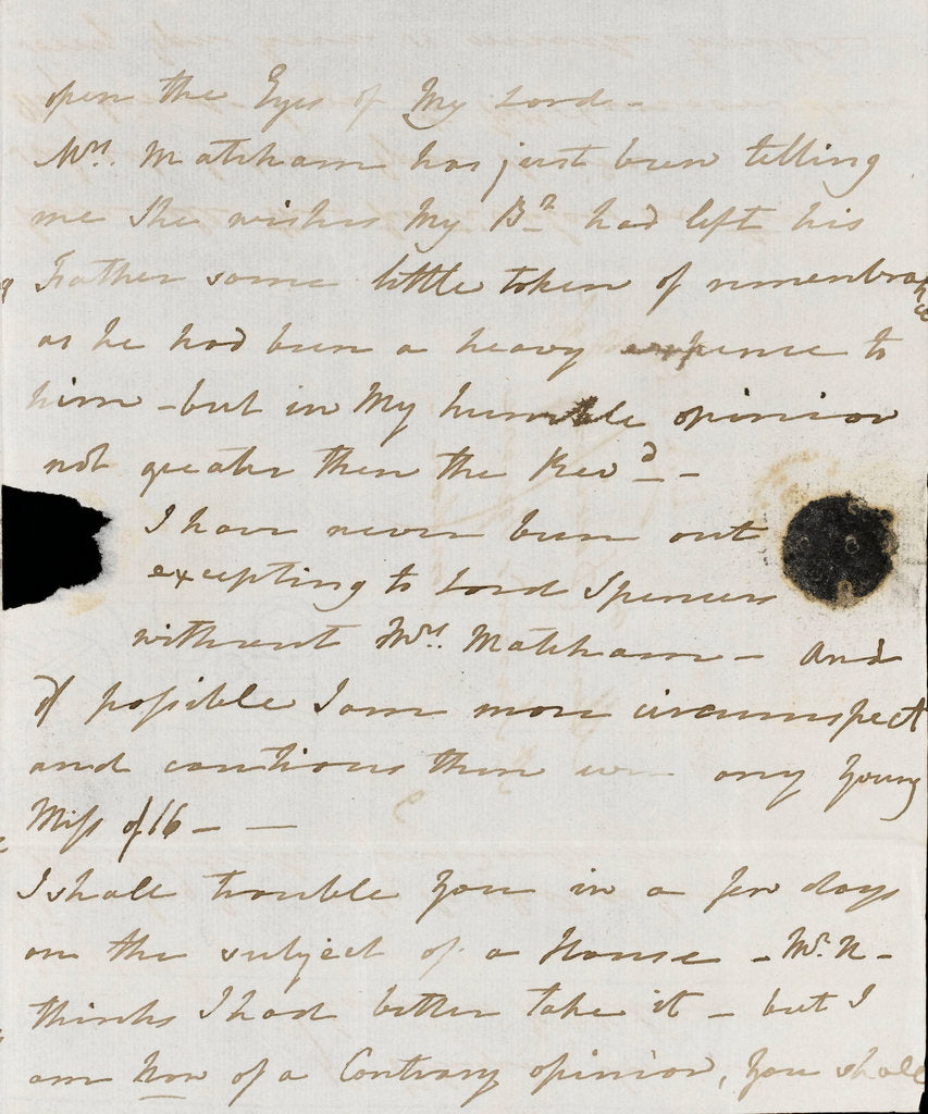Detail of Letter from Lady Nelson to Alexander Davison, page three by Lady Frances Nelson