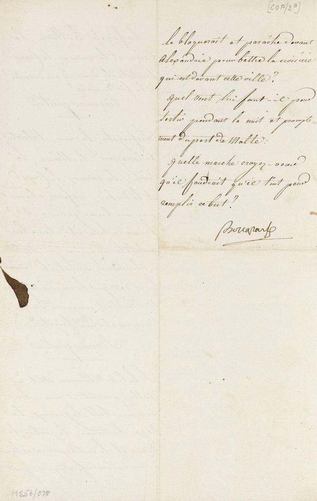 Detail of Letter from Napoleon Admiral Ganteaume, back page by Napoleon Bonaparte