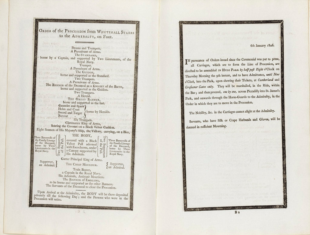 Detail of Complete order of ceremony of the funeral procession of Lord Nelson, 8 and 9 Jan 1806 by unknown