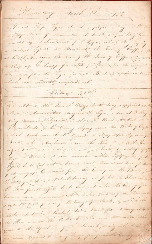 Detail of Journal kept by John Tillery, midshipman of HMS 'Tigre' by John Tillery