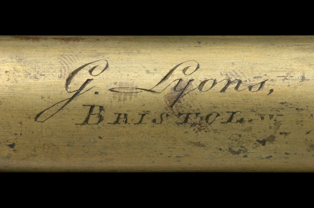 Detail of Pocket telescope - draw tube inscription by Godfrey Lyons