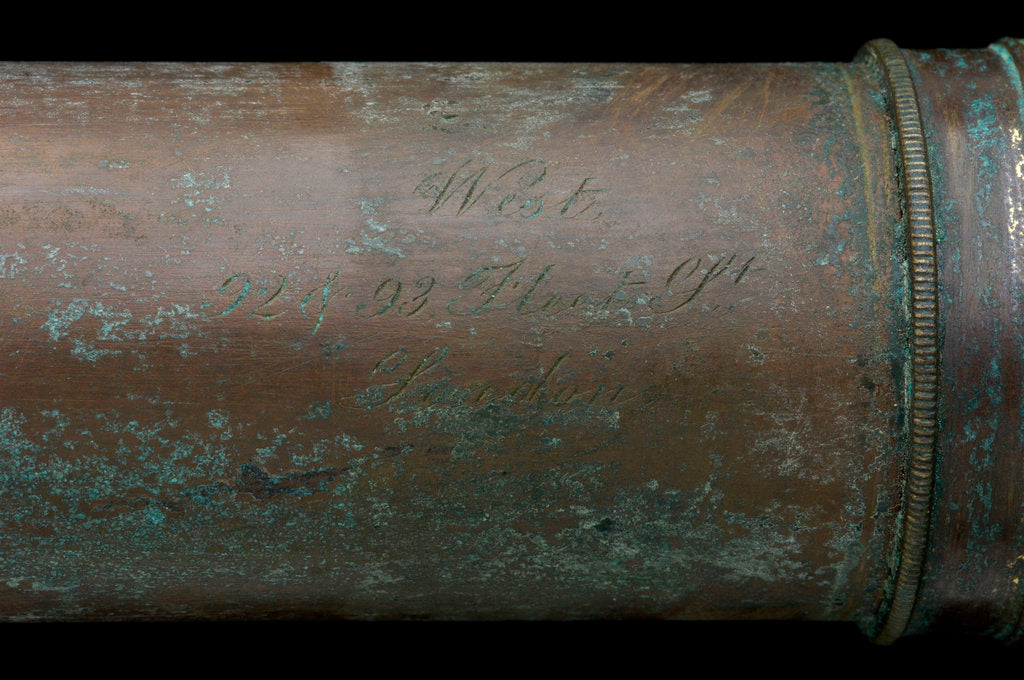 Detail of Portable telescope- inscription by Francis West