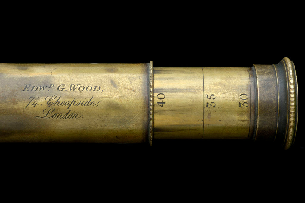 Detail of Portable telescope- draw tube inscription by Edward G. Wood