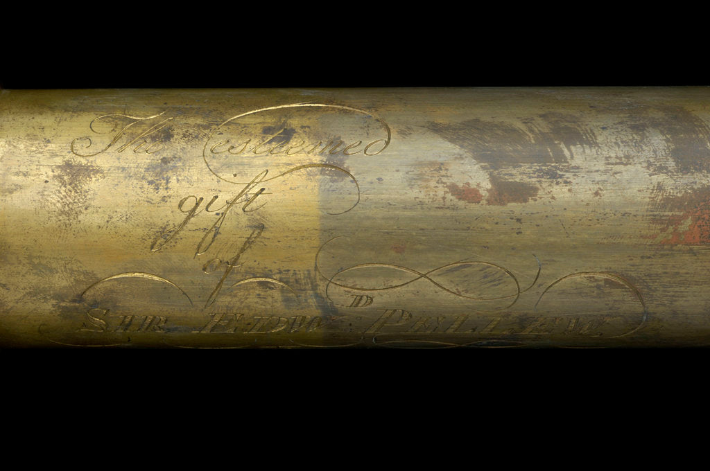 Detail of Portable telescope- draw tube inscription by Bate