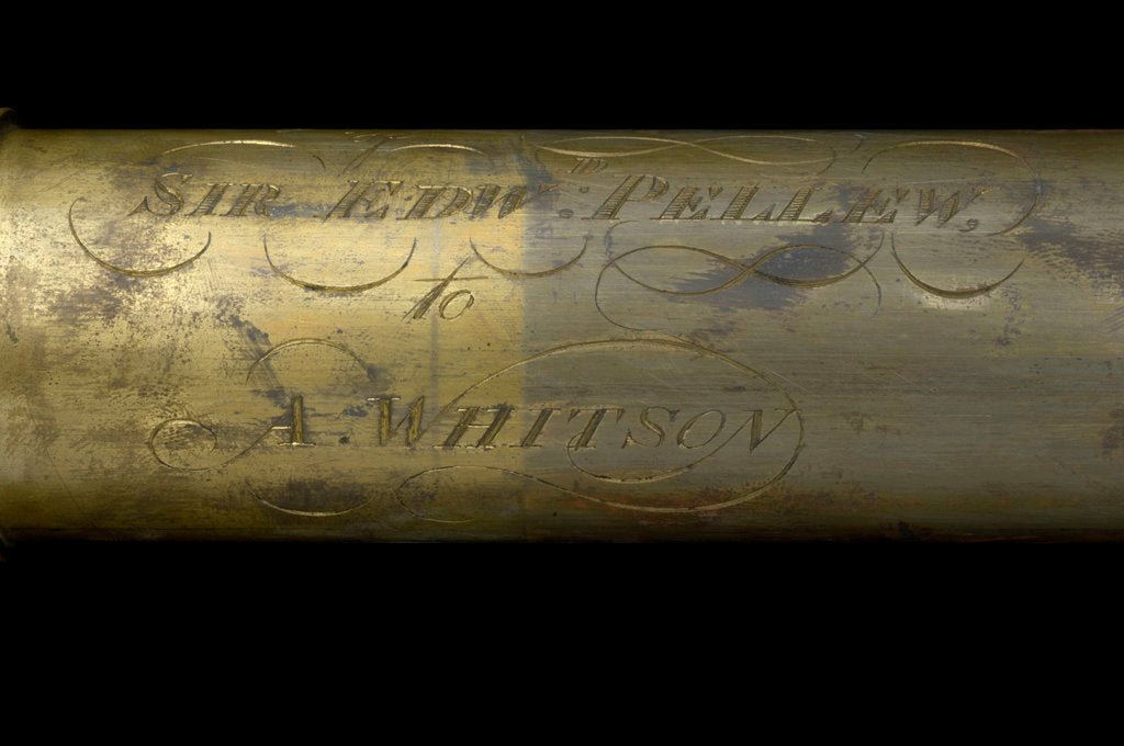Detail of Portable telescope- draw tube inscription by Bate