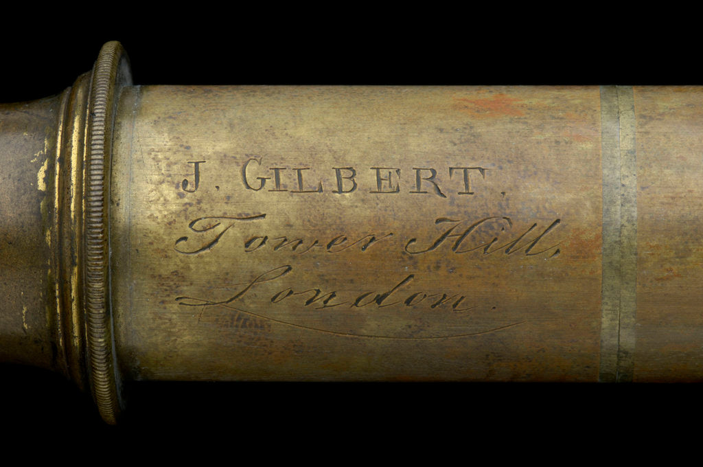 Detail of Portable telescope- draw tube inscription by John Gilbert