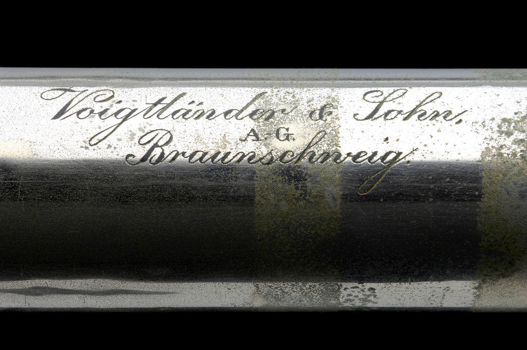 Detail of Officer of the Watch telescope- draw tube inscription by Voigtlander & Sohn