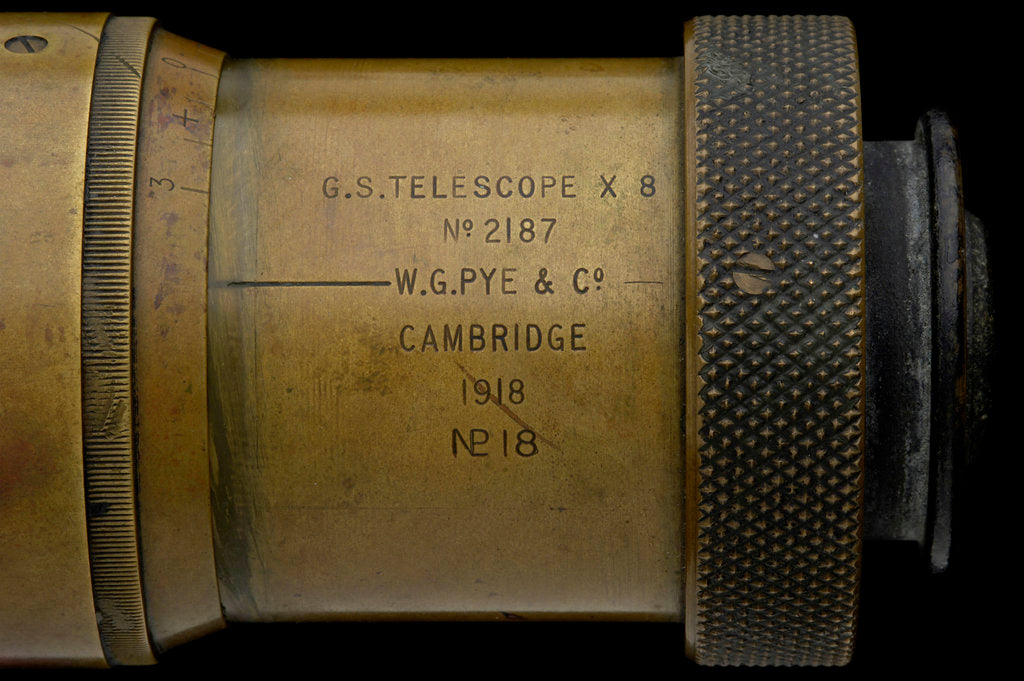 Detail of Gun-sighting telescope - inscription by W.G. Pye & Co.
