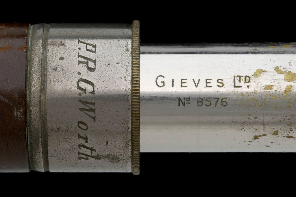 Detail of Officer of the Watch telescope - inscription by Gieves Ltd.