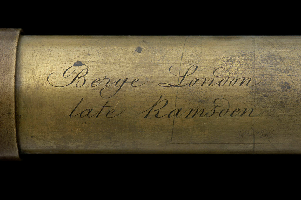 Detail of Naval telescope - inscription by Matthew Berge