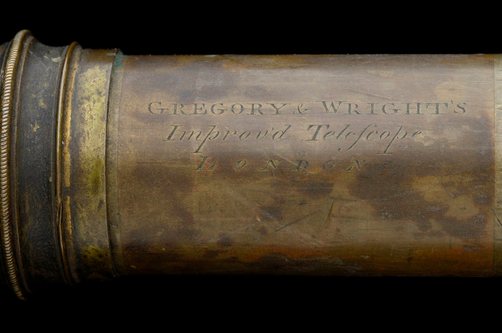 Detail of Gregory Wright's Improved Telescope - inscription by Gregory & Wright