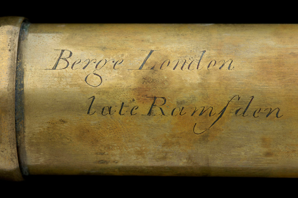 Detail of Naval telescope - inscription by Matthew Berge