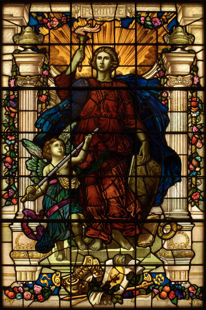 Detail of Baltic Exchange Glass, The Virtue Windows, Fortitude by John Dudley Forsyth