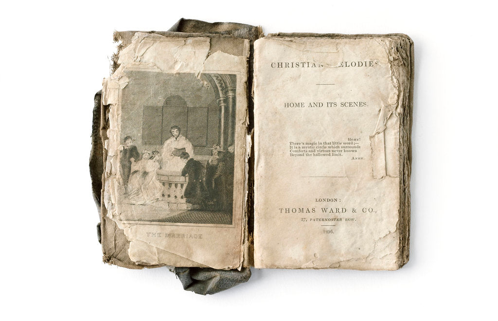 Detail of Christian Melodies' title page spread by Thomas Ward & Co.